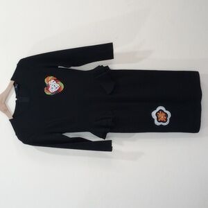 Pino Pizo Collection Black Midi Dress Retro Peplum & Beaded Accents, Size M